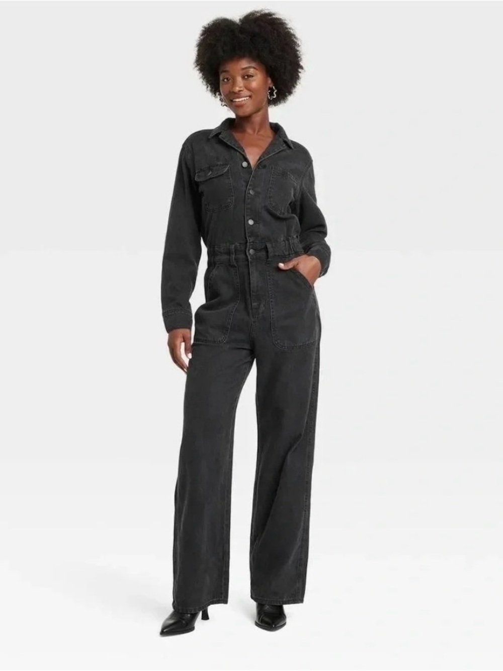 Universal Thread Long Sleeve Utility Baggy Denim Jumpsuit, Black, Size 8, NWT